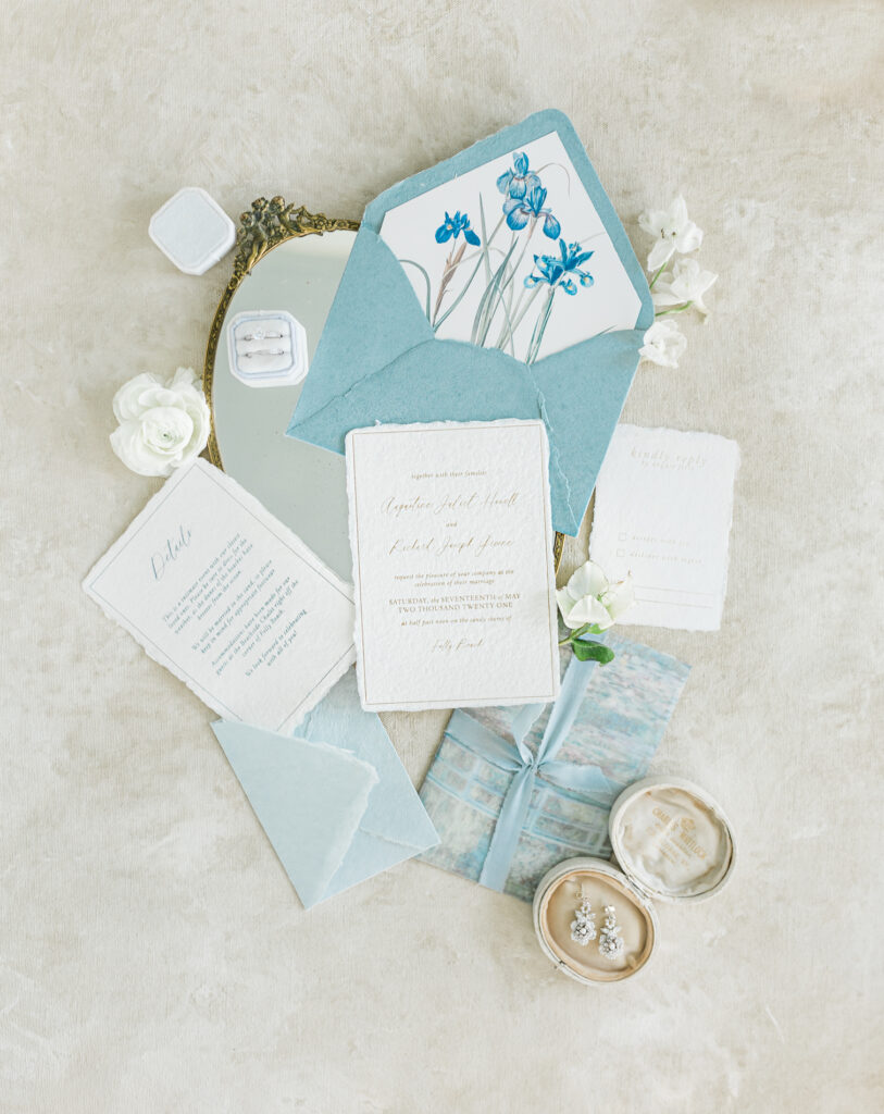 Blue and white coastal invitation suite