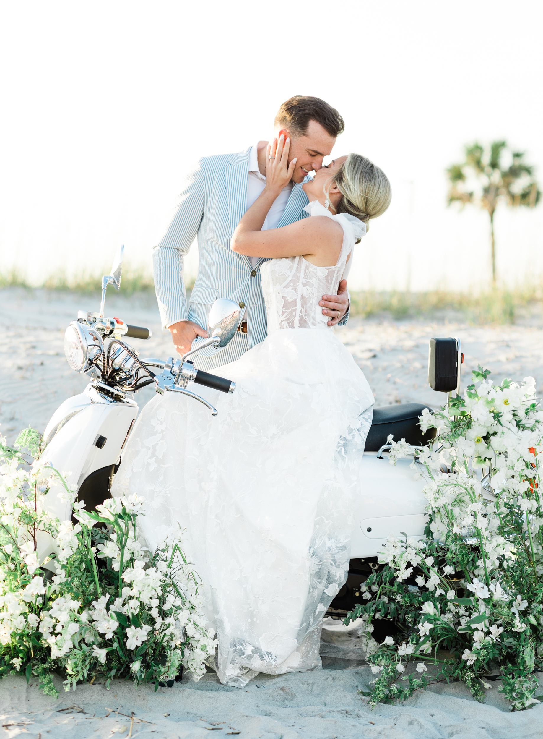 Folly Beach Elopement Bride and Groom on Vespa