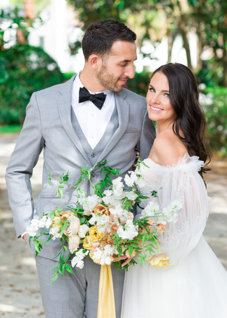 Bride and Groom Spring Lowndes Grove Wedding